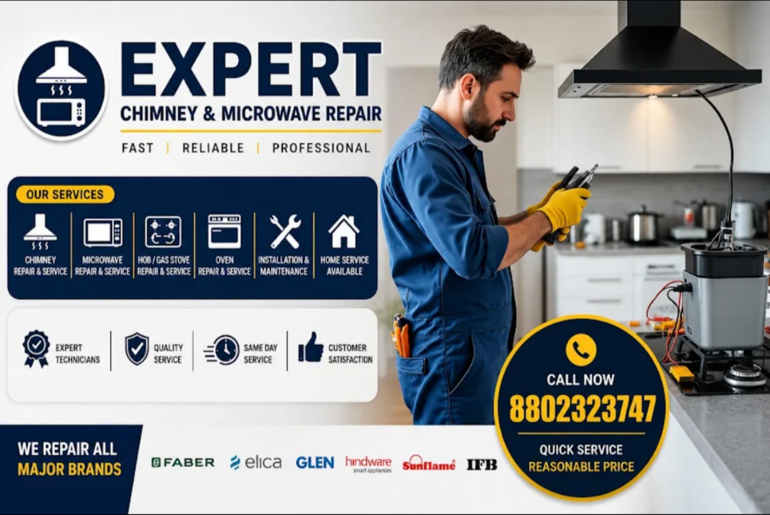 Expert technician repairing a kitchen chimney